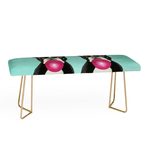 Coco de Paris Boston Terrier blowing bubblegum Bench