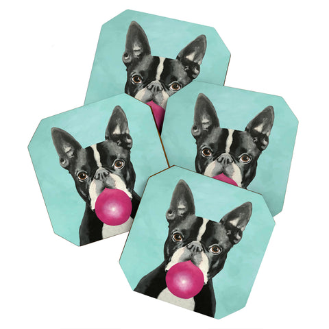 Coco de Paris Boston Terrier blowing bubblegum Coaster Set