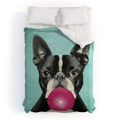 Coco de Paris Boston Terrier blowing bubblegum Comforter