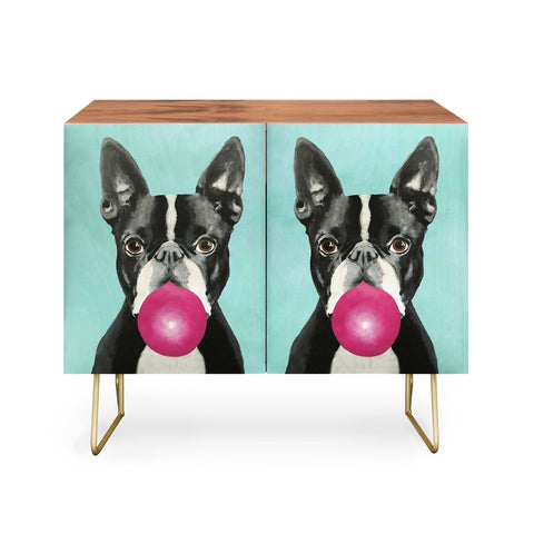Coco de Paris Boston Terrier blowing bubblegum Credenza