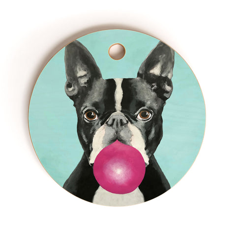Coco de Paris Boston Terrier blowing bubblegum Cutting Board Round