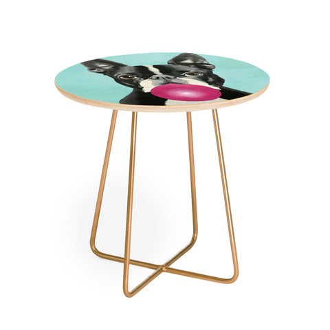 Coco de Paris Boston Terrier blowing bubblegum Round Side Table