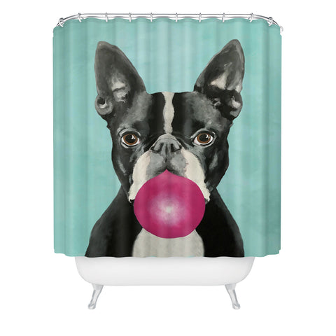 Coco de Paris Boston Terrier blowing bubblegum Shower Curtain