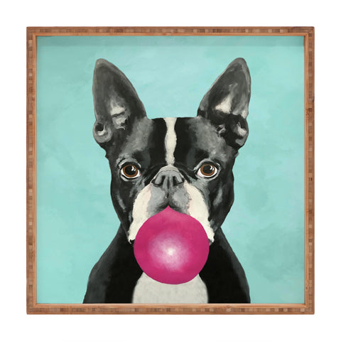 Coco de Paris Boston Terrier blowing bubblegum Square Tray