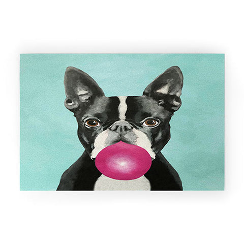 Coco de Paris Boston Terrier blowing bubblegum Welcome Mat