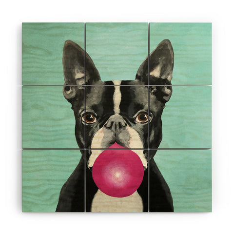Coco de Paris Boston Terrier blowing bubblegum Wood Wall Mural