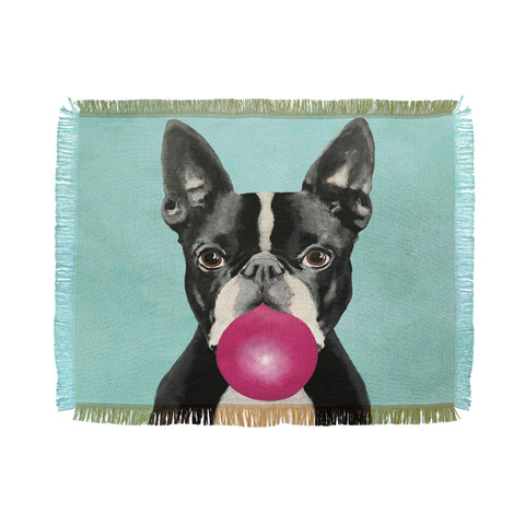 Coco de Paris Boston Terrier blowing bubblegum Throw Blanket