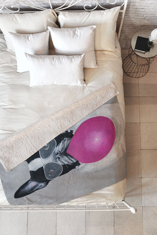 Coco de Paris Bulldog with bubblegum Fleece Throw Blanket