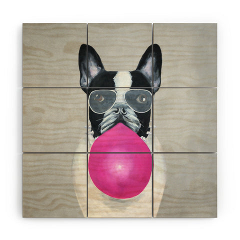 Coco de Paris Bulldog with bubblegum Wood Wall Mural