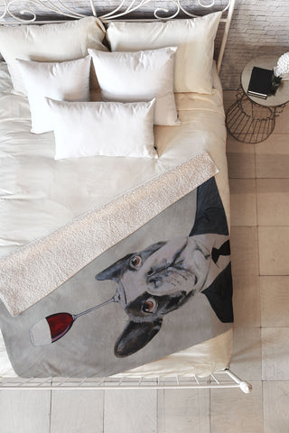 Coco de Paris Bulldog with wineglass Fleece Throw Blanket