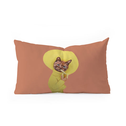 Coco de Paris Cat eating banana Oblong Throw Pillow