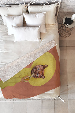Coco de Paris Cat eating banana Fleece Throw Blanket