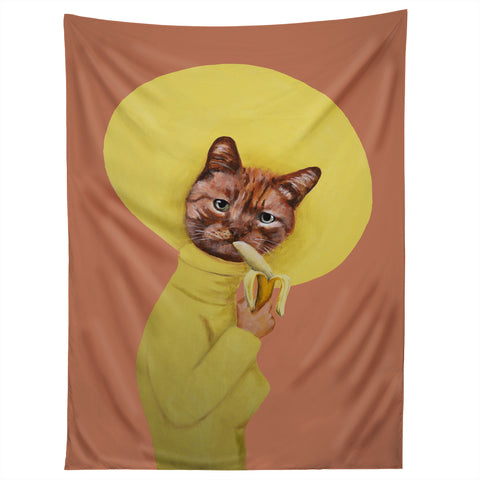 Coco de Paris Cat eating banana Tapestry