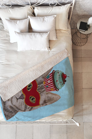 Coco de Paris Cat with cupcake Fleece Throw Blanket