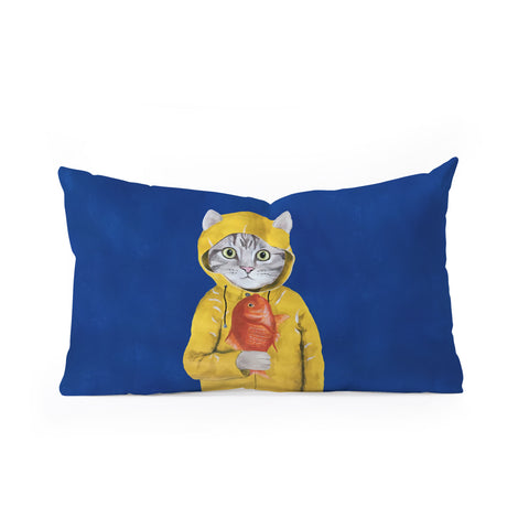 Coco de Paris Cat with fish Oblong Throw Pillow