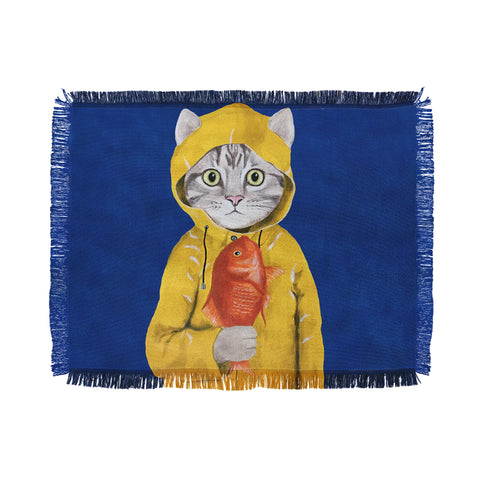 Coco de Paris Cat with fish Throw Blanket