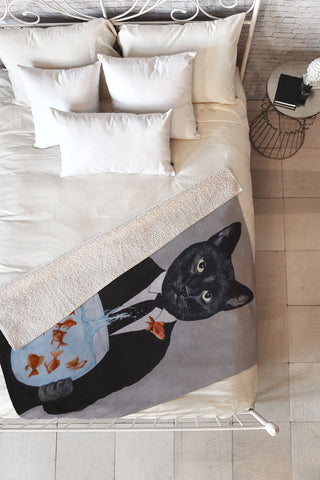Coco de Paris Cat with fishbowl Fleece Throw Blanket