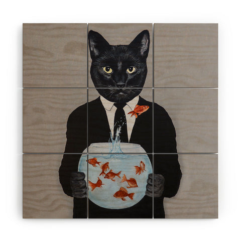 Coco de Paris Cat with fishbowl Wood Wall Mural