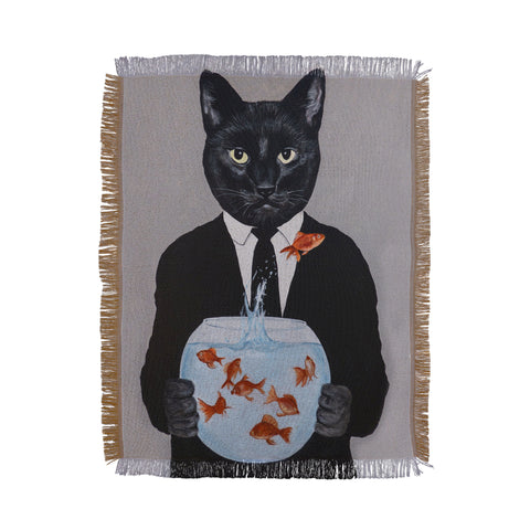 Coco de Paris Cat with fishbowl Throw Blanket