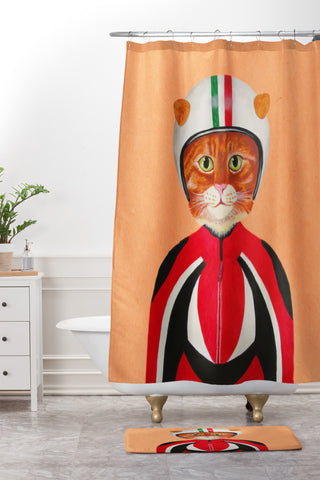 Coco de Paris Cat with helmet Shower Curtain And Mat