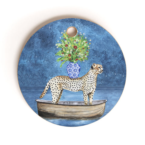 Coco de Paris Cheetah with flowers Cutting Board Round