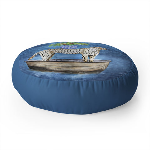 Coco de Paris Cheetah with flowers Floor Pillow Round