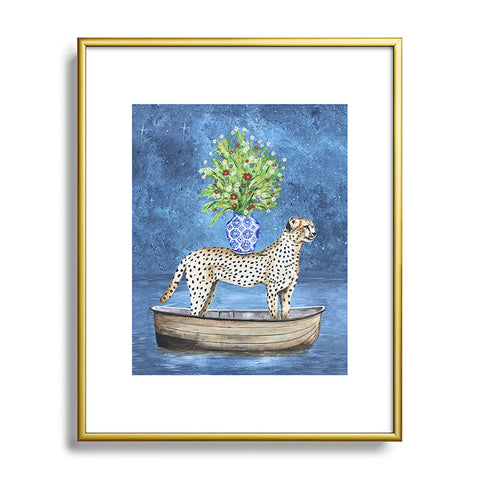 Coco de Paris Cheetah with flowers Metal Framed Art Print