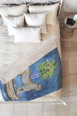 Coco de Paris Cheetah with flowers Fleece Throw Blanket