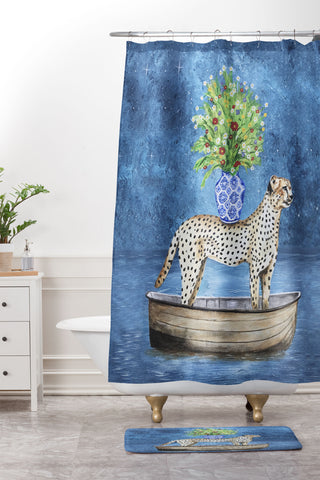 Coco de Paris Cheetah with flowers Shower Curtain And Mat