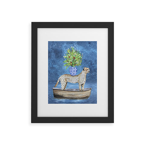 Coco de Paris Cheetah with flowers Framed Art Print