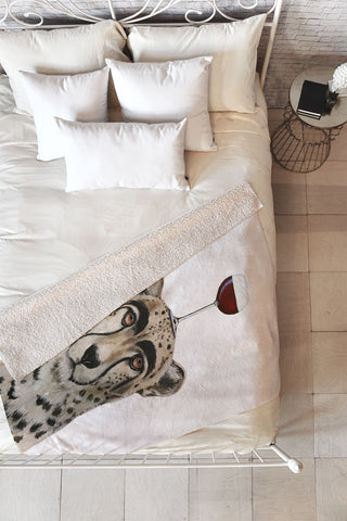 Coco de Paris Cheetah with wineglass Fleece Throw Blanket