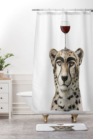 Coco de Paris Cheetah with wineglass Shower Curtain And Mat