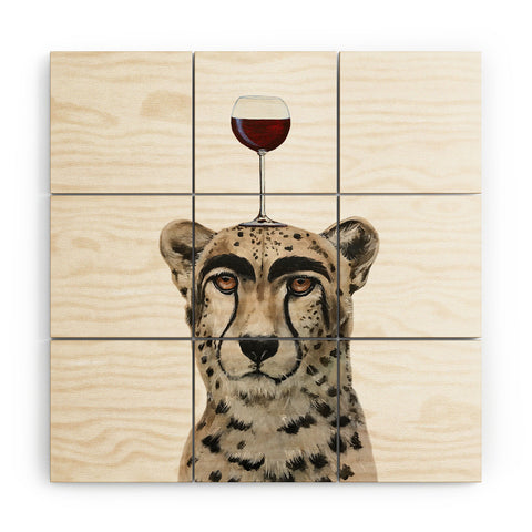 Coco de Paris Cheetah with wineglass Wood Wall Mural