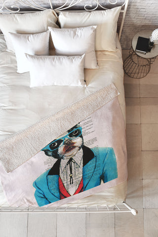 Coco de Paris Clever Bulldog Fleece Throw Blanket
