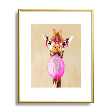 Coco de Paris Clever giraffe with bubblegum Metal Framed Art Print