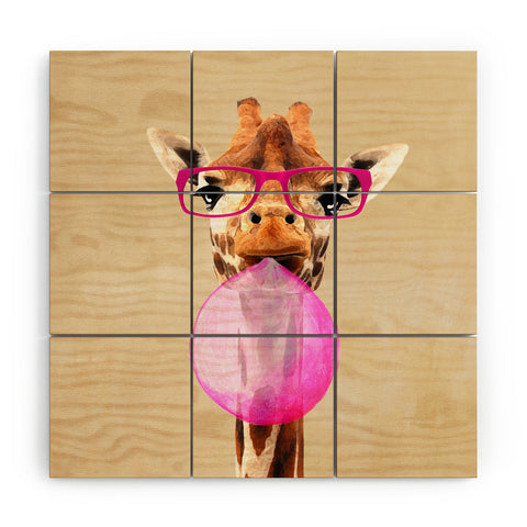 Coco de Paris Clever giraffe with bubblegum Wood Wall Mural
