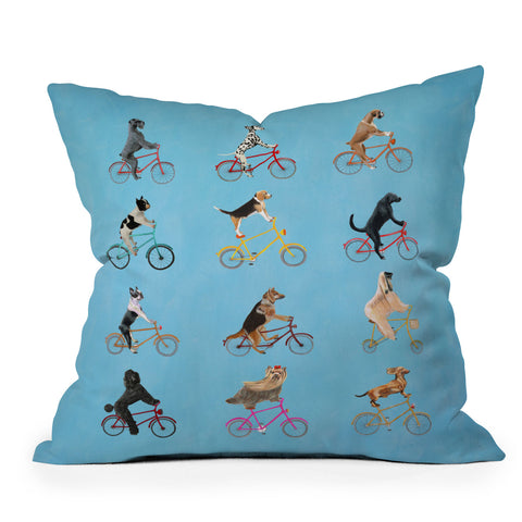 Coco de Paris Cycling Dogs Throw Pillow