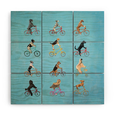 Coco de Paris Cycling Dogs Wood Wall Mural