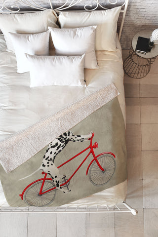 Coco de Paris Dalmatian on bicycle Fleece Throw Blanket
