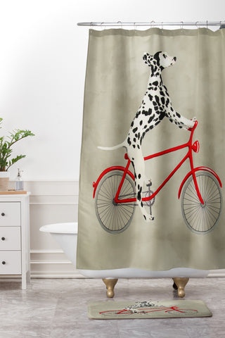 Coco de Paris Dalmatian on bicycle Shower Curtain And Mat