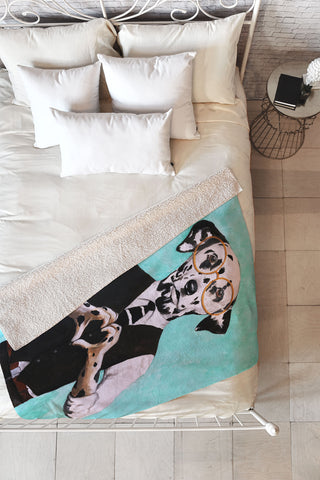 Coco de Paris Dalmatian with finger heart Fleece Throw Blanket