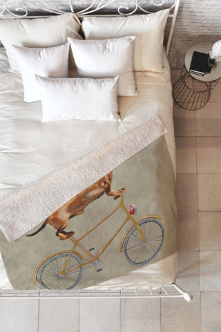 Coco de Paris Daschund on bicycle Fleece Throw Blanket