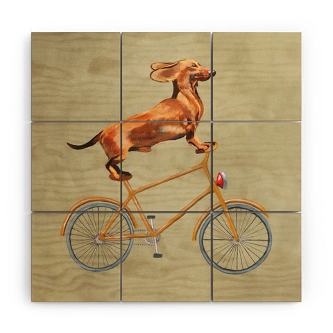 Coco de Paris Daschund on bicycle Wood Wall Mural