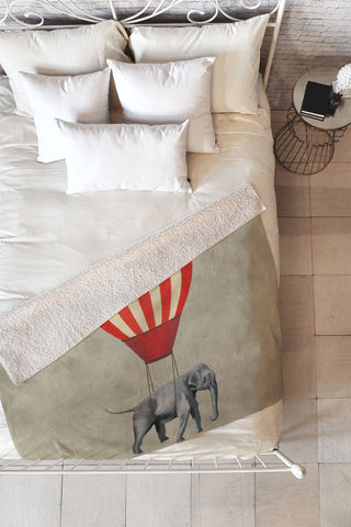 Coco de Paris Elephant with hot airballoon Fleece Throw Blanket