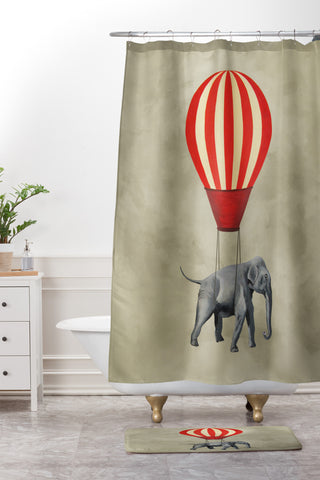 Coco de Paris Elephant with hot airballoon Shower Curtain And Mat