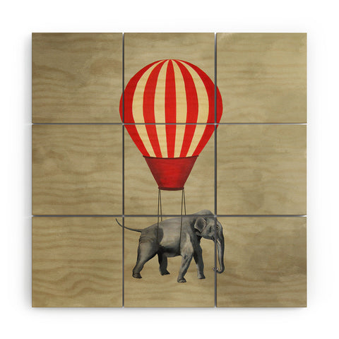 Coco de Paris Elephant with hot airballoon Wood Wall Mural