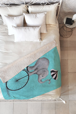 Coco de Paris Elephant with umbrella Fleece Throw Blanket