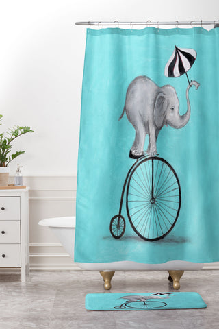 Coco de Paris Elephant with umbrella Shower Curtain And Mat