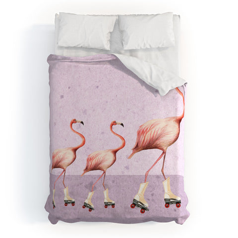 Coco de Paris Flamingo familly on rollerskates Duvet Cover