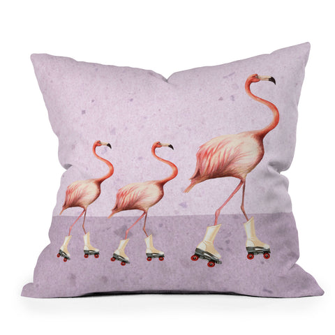 Coco de Paris Flamingo familly on rollerskates Throw Pillow